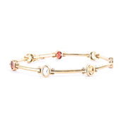 14K Gold Multi-Gemstone Station Link Bracelet
