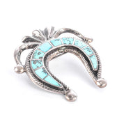 Sterling Silver & Turquoise Sandcast Navajo Naja Brooch