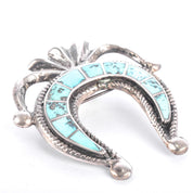 Sterling Silver & Turquoise Sandcast Navajo Naja Brooch
