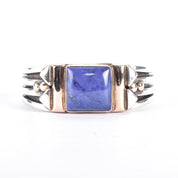 Navajo Orville Tsinnie Sterling Silver & 14K Gold Lapis Lazuli Cuff Bracelet