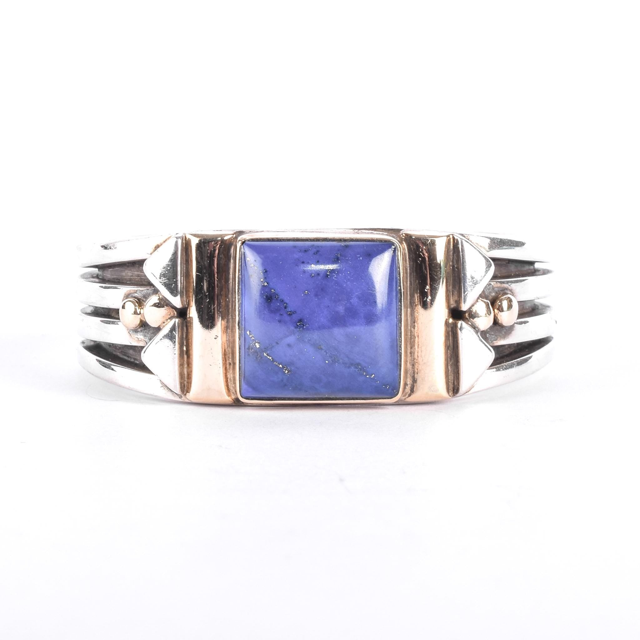 Navajo Orville Tsinnie Sterling Silver & 14K Gold Lapis Lazuli Cuff Bracelet