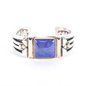 Navajo Orville Tsinnie Sterling Silver & 14K Gold Lapis Lazuli Cuff Bracelet