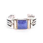Navajo Orville Tsinnie Sterling Silver & 14K Gold Lapis Lazuli Cuff Bracelet