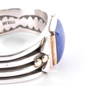 Navajo Orville Tsinnie Sterling Silver & 14K Gold Lapis Lazuli Cuff Bracelet