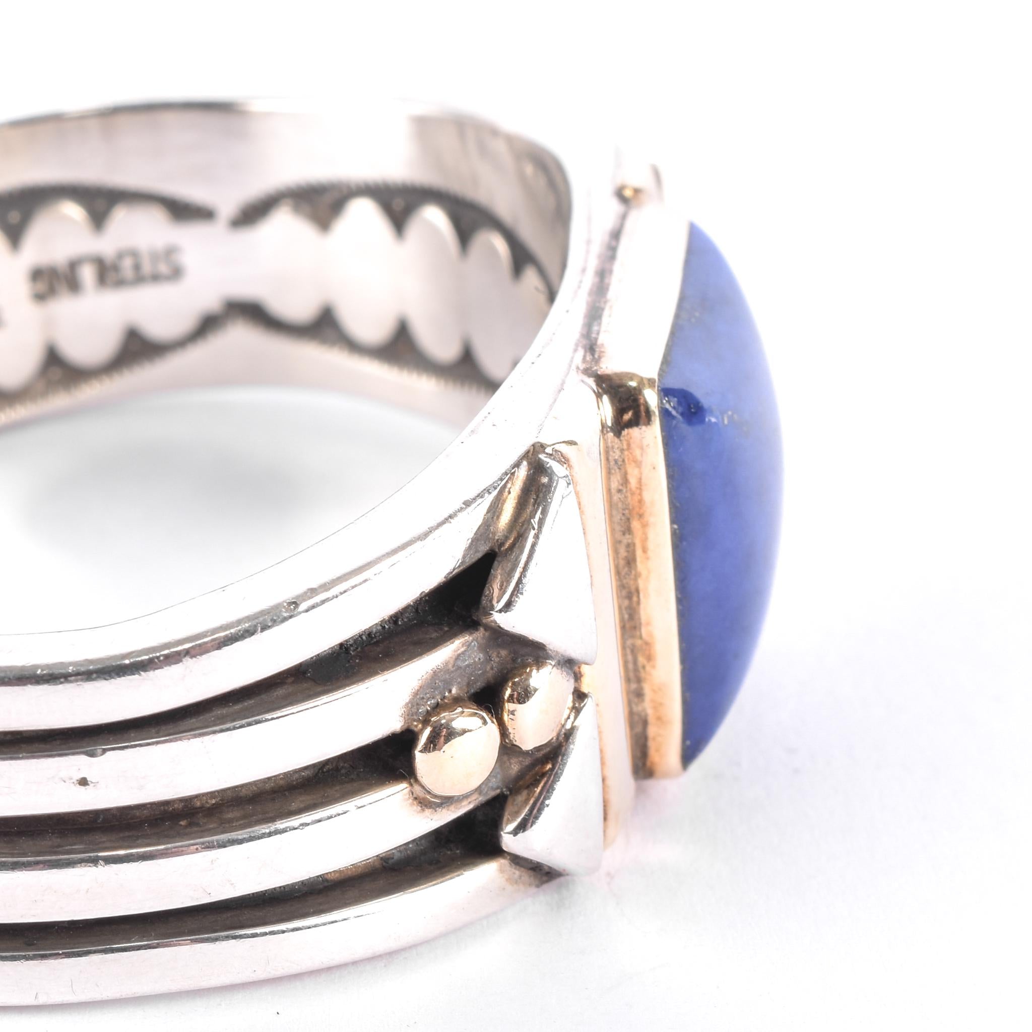 Navajo Orville Tsinnie Sterling Silver & 14K Gold Lapis Lazuli Cuff Bracelet