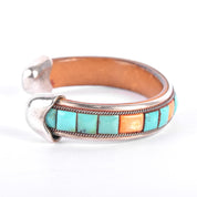 Charlie Favour Sterling Silver, Turquoise, & Spiny Oyster Leather-Lined Cuff