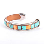 Charlie Favour Sterling Silver, Turquoise, & Spiny Oyster Leather-Lined Cuff