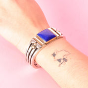 Navajo Orville Tsinnie Sterling Silver & 14K Gold Lapis Lazuli Cuff Bracelet