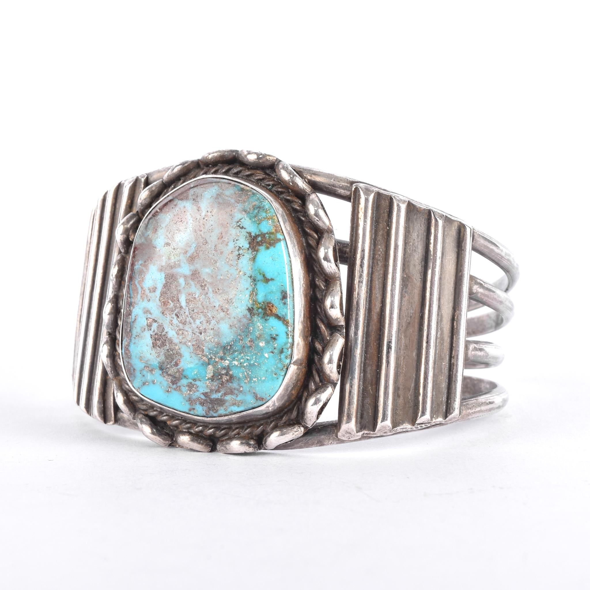 Sterling Silver & Natural Turquoise Navajo Cuff Bracelet,