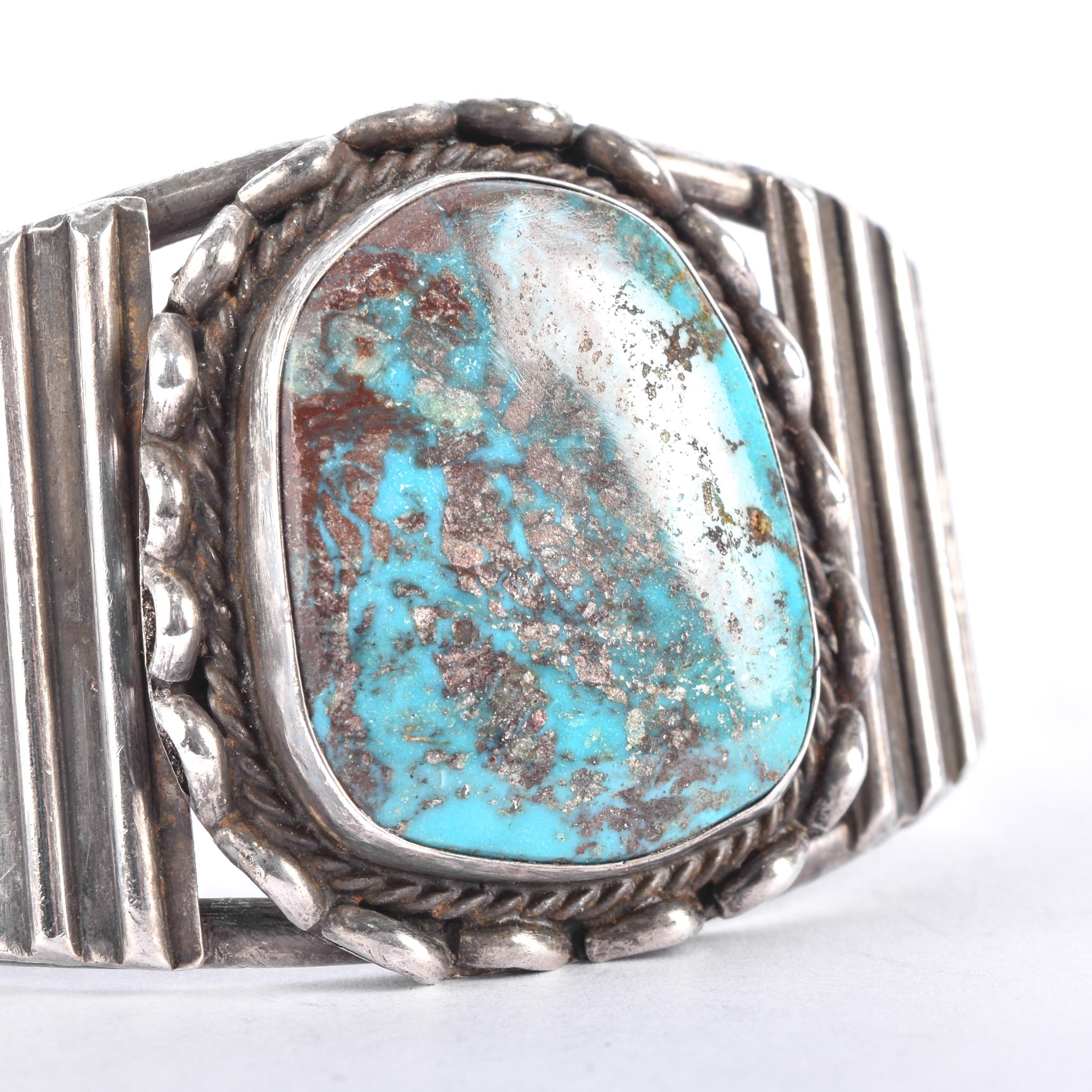 Sterling Silver & Natural Turquoise Navajo Cuff Bracelet,