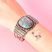 Sterling Silver & Natural Turquoise Navajo Cuff Bracelet,