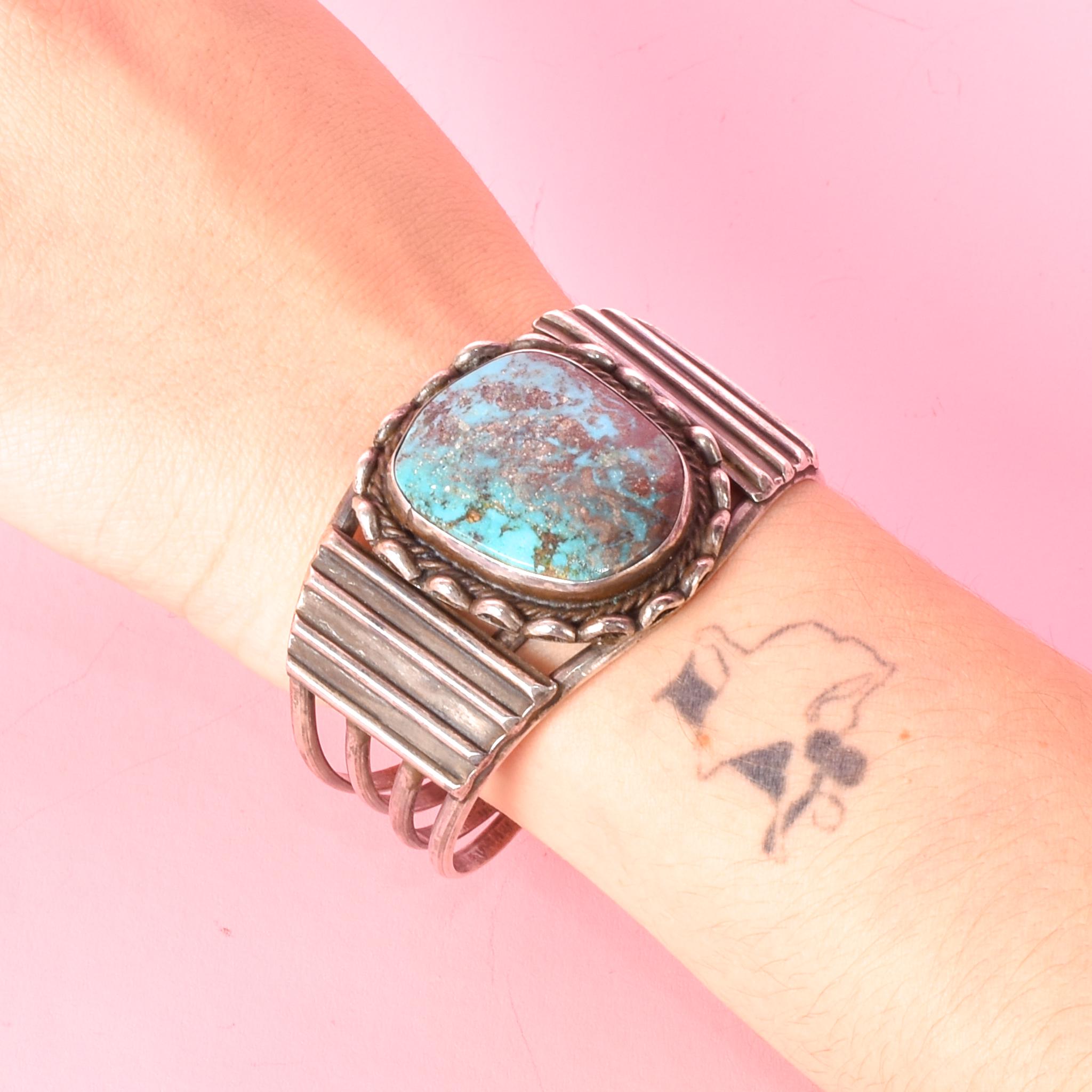 Sterling Silver & Natural Turquoise Navajo Cuff Bracelet,