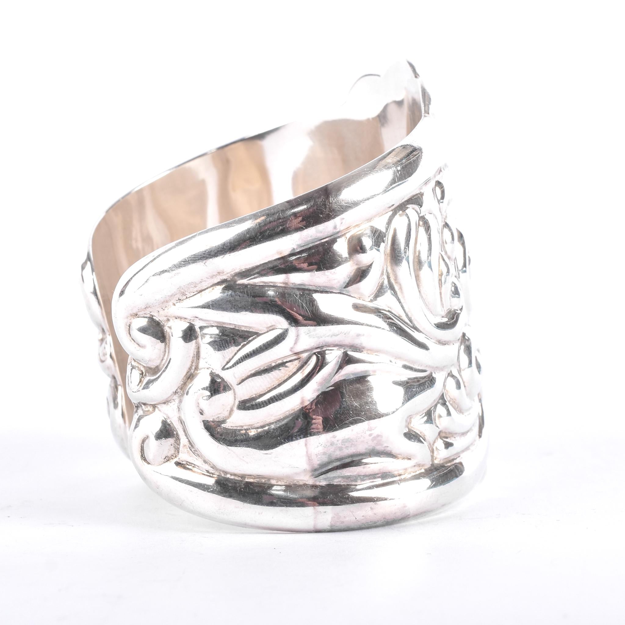Taxco Sterling Silver Swirl Modernist Cuff Bracelet