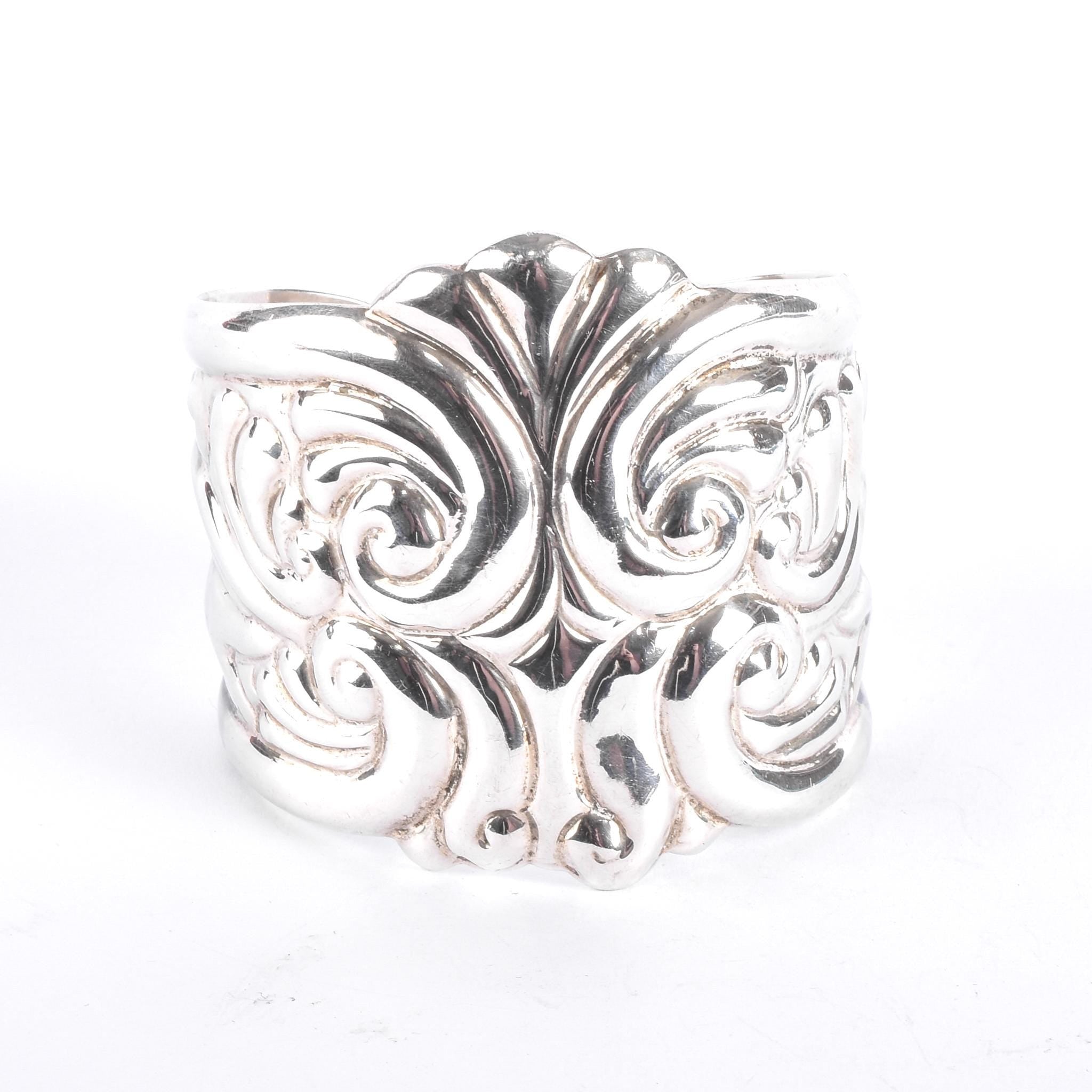 Taxco Sterling Silver Swirl Modernist Cuff Bracelet