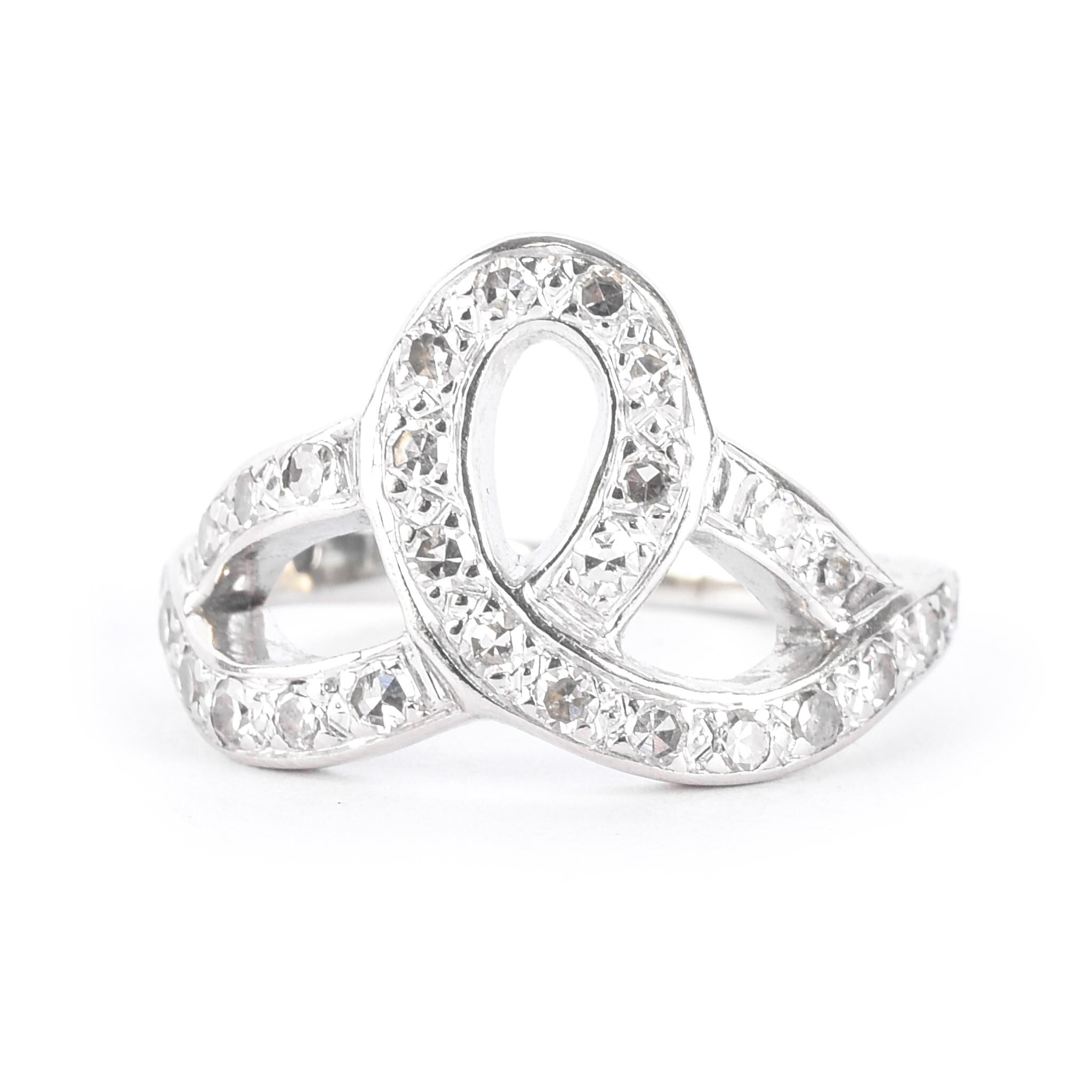 14K White Gold Pavé Diamond Loop Knot Ring