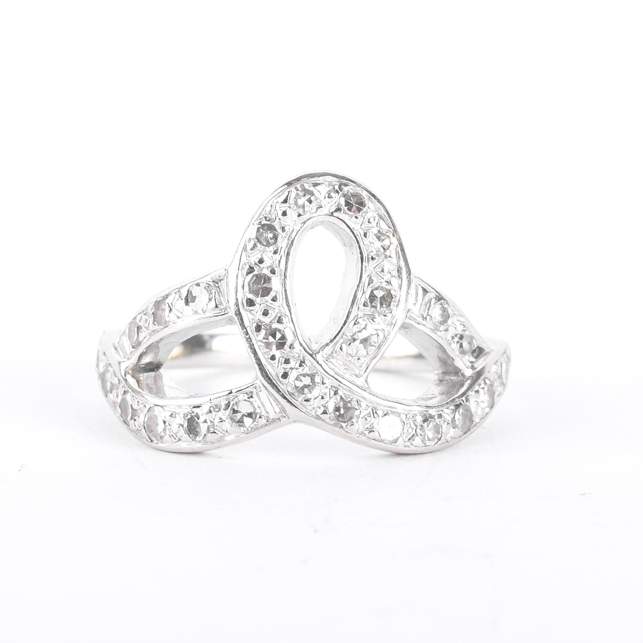 14K White Gold Pavé Diamond Loop Knot Ring