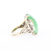 14K Gold Carved Dragon & Jade Cabochon Ring