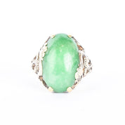 14K Gold Carved Dragon & Jade Cabochon Ring