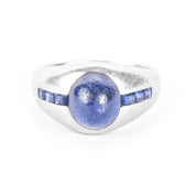 Platinum and Synthetic Sapphire Cabochon Ring