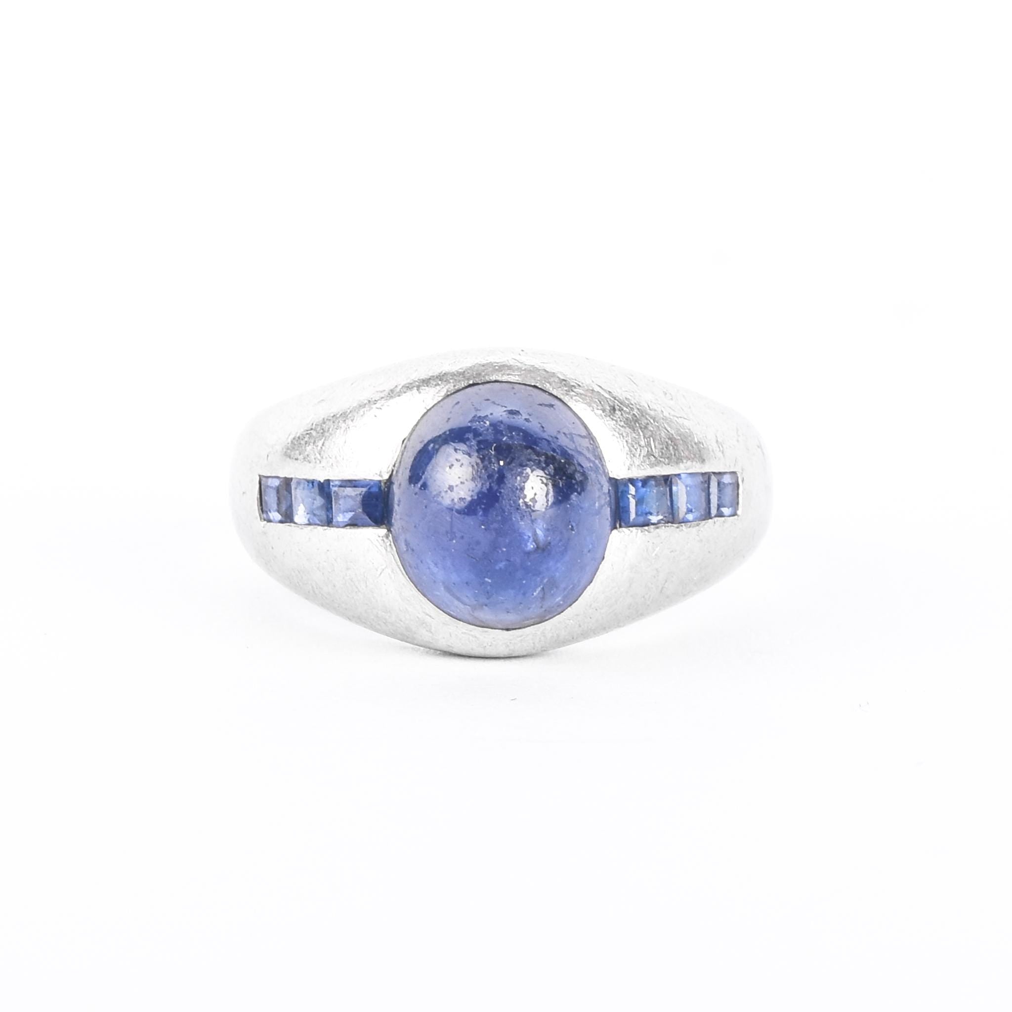 Platinum and Synthetic Sapphire Cabochon Ring