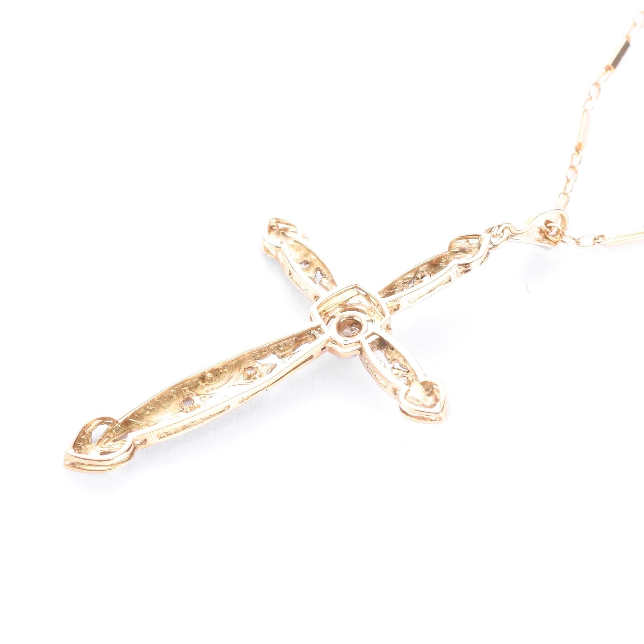 Art Deco Platinum, 18K Gold, & Diamond Cross Pendant