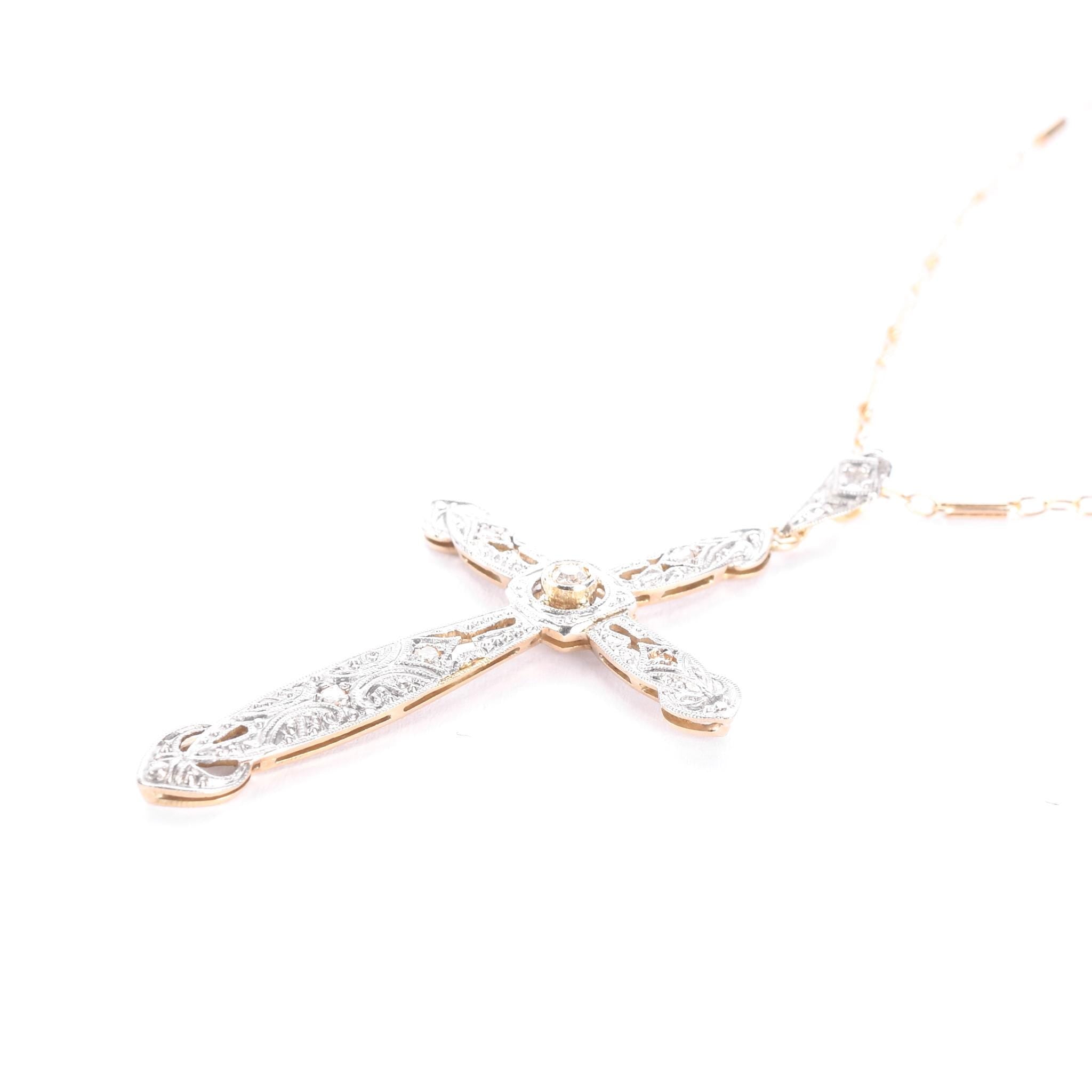 Art Deco Platinum, 18K Gold, & Diamond Cross Pendant