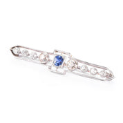 F. W. Lawrence Platinum & 10K Gold Natural Diamond and Sapphire Bar Brooch