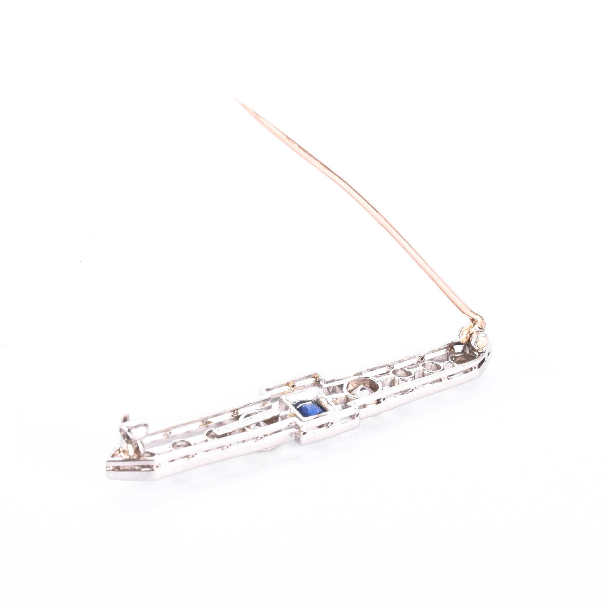F. W. Lawrence Platinum & 10K Gold Natural Diamond and Sapphire Bar Brooch