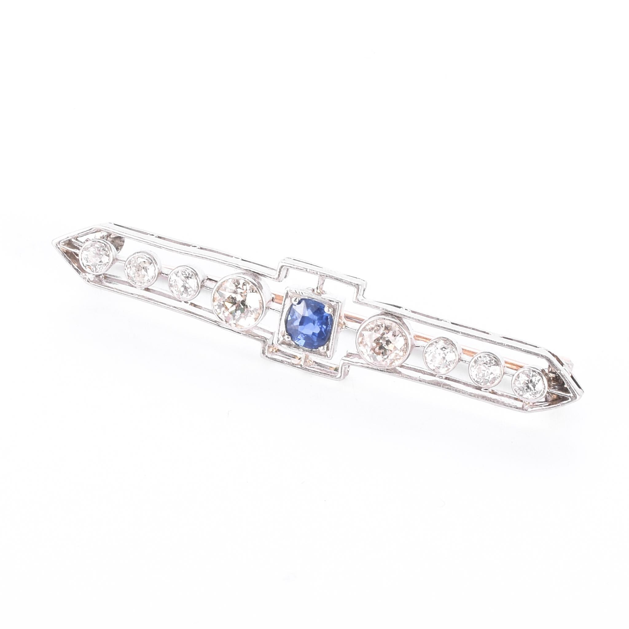 F. W. Lawrence Platinum & 10K Gold Natural Diamond and Sapphire Bar Brooch
