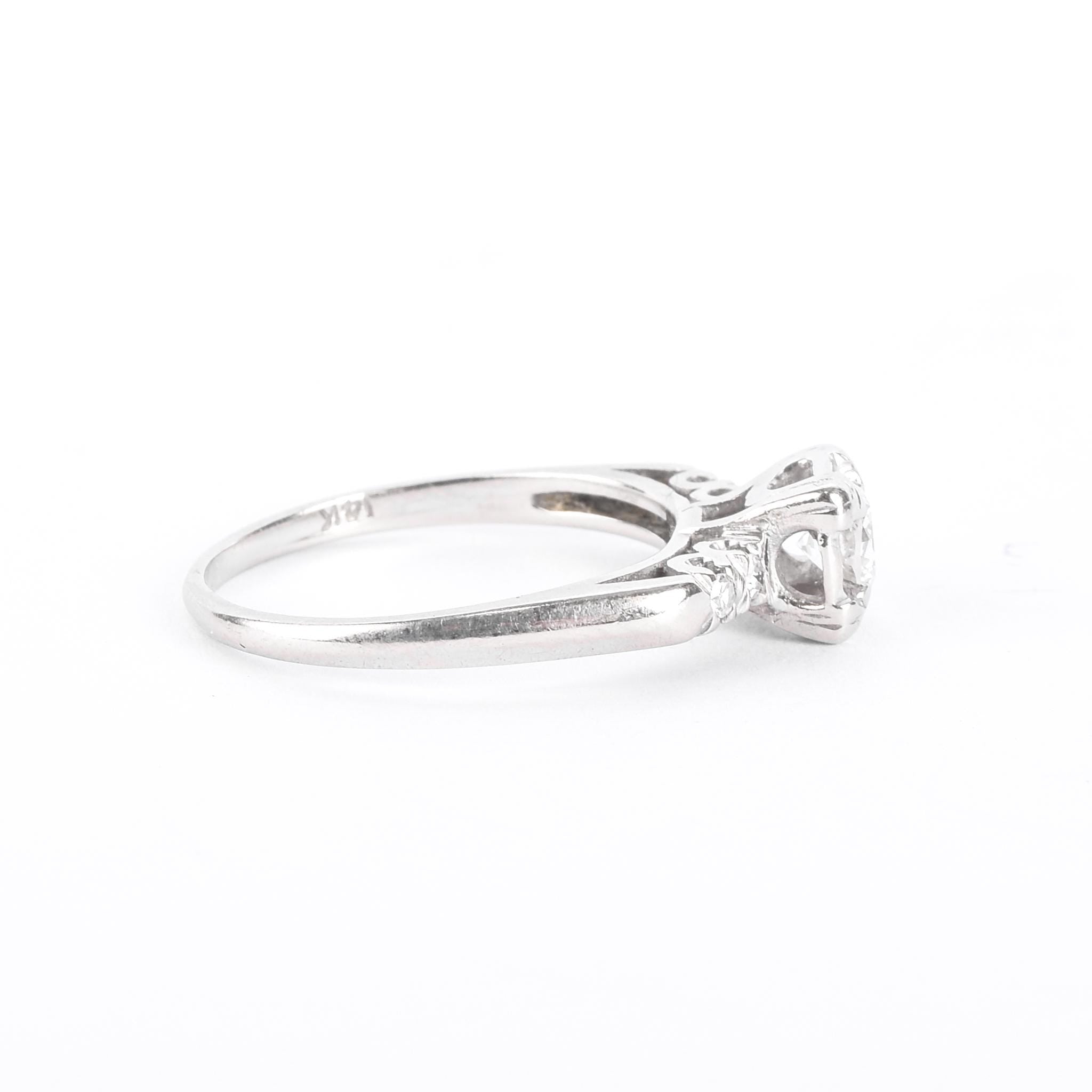 Mid-Century 14K White Gold and Natural Diamond Engagement Ring