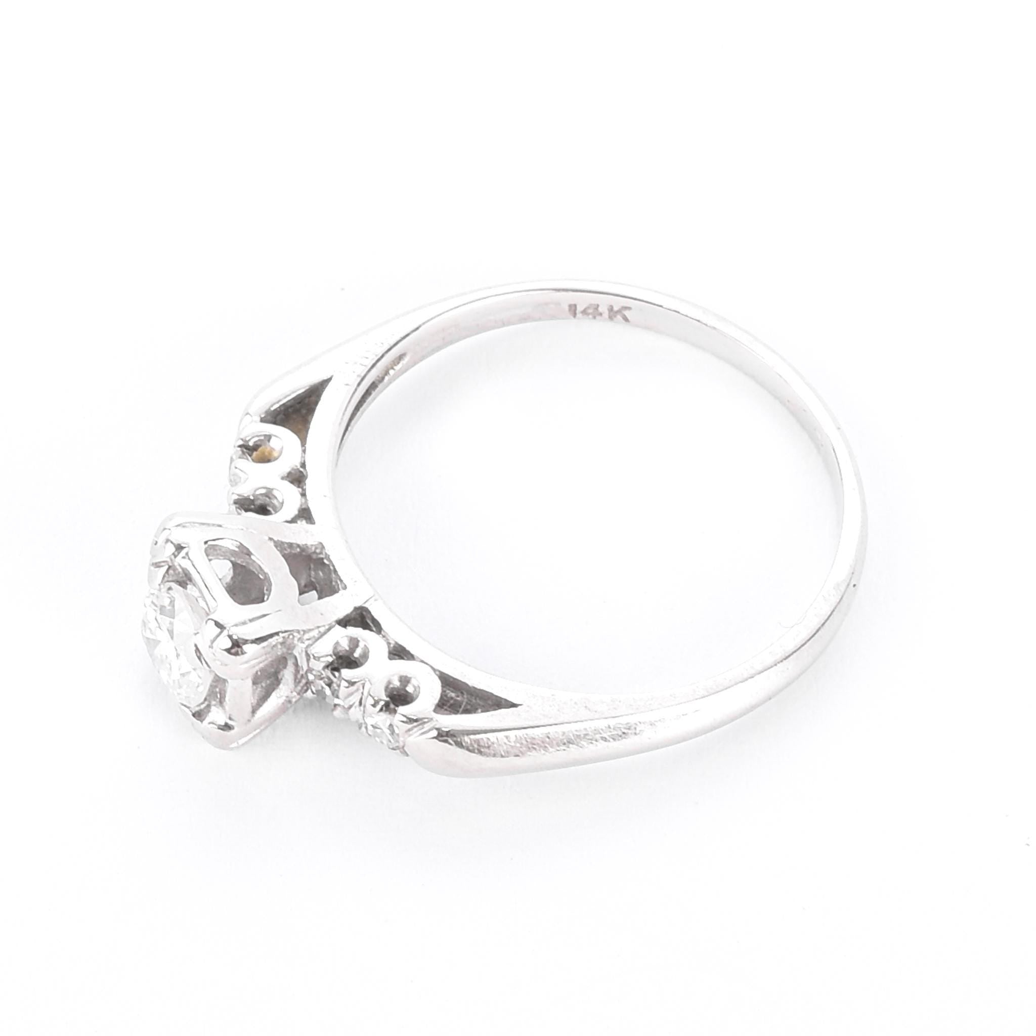 Mid-Century 14K White Gold and Natural Diamond Engagement Ring