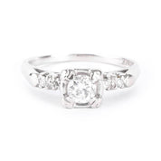 Mid-Century 14K White Gold and Natural Diamond Engagement Ring