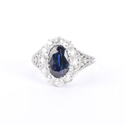 Platinum 2.14 CT Natural Sapphire & Diamonds Halo Ring