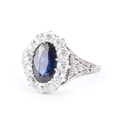 Platinum 2.14 CT Natural Sapphire & Diamonds Halo Ring