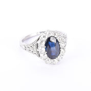 Platinum 2.14 CT Natural Sapphire & Diamonds Halo Ring