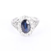 Platinum 2.14 CT Natural Sapphire & Diamonds Halo Ring