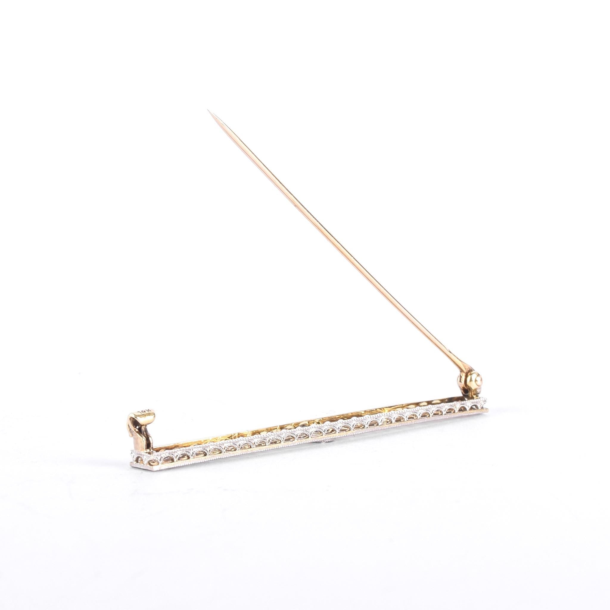14K White Gold & Blue Spinel Art Deco Filigree Bar Pin