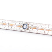 14K White Gold & Blue Spinel Art Deco Filigree Bar Pin