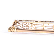 14K White Gold & Blue Spinel Art Deco Filigree Bar Pin