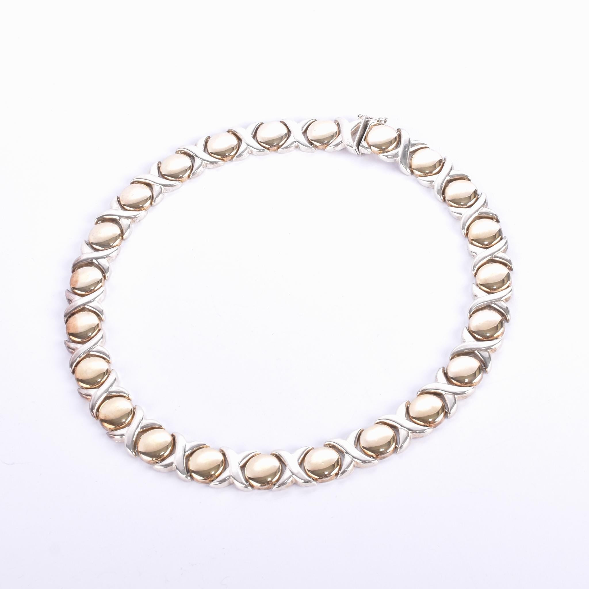 Sterling Silver & Gold Vermeil Italian "Hugs and Kisses" Collar Necklace
