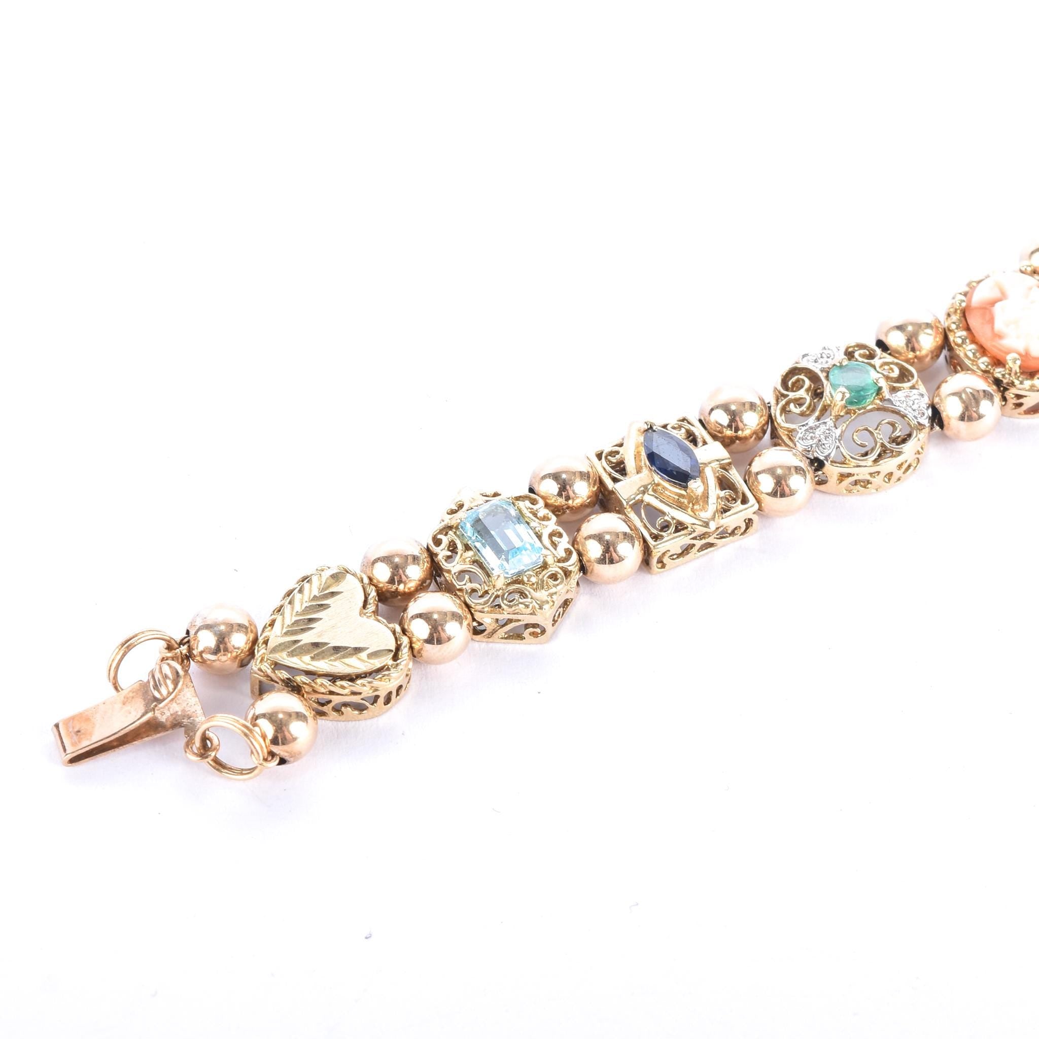 10K Gold Multi-Gemstone Slide Charm Bracelet