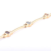 14K Gold Multi-Gemstone Station Link Bracelet