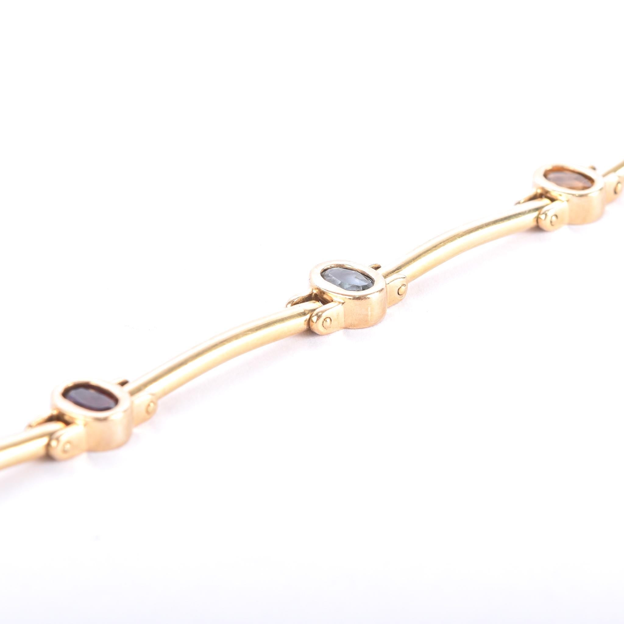 14K Gold Multi-Gemstone Station Link Bracelet