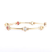 14K Gold Multi-Gemstone Station Link Bracelet