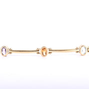 14K Gold Multi-Gemstone Station Link Bracelet