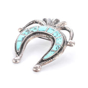 Sterling Silver & Turquoise Sandcast Navajo Naja Brooch