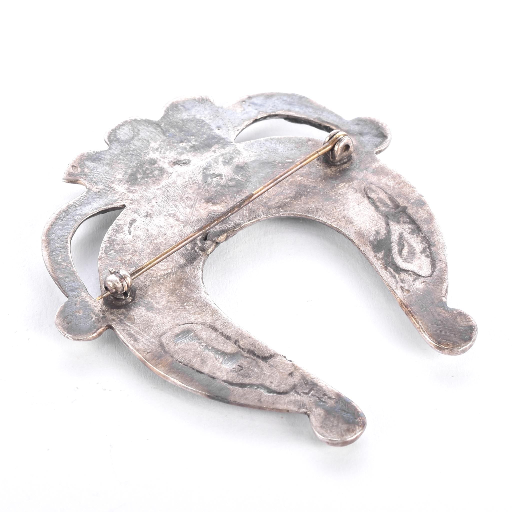 Sterling Silver & Turquoise Sandcast Navajo Naja Brooch