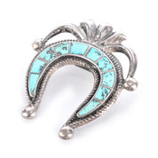Sterling Silver & Turquoise Sandcast Navajo Naja Brooch