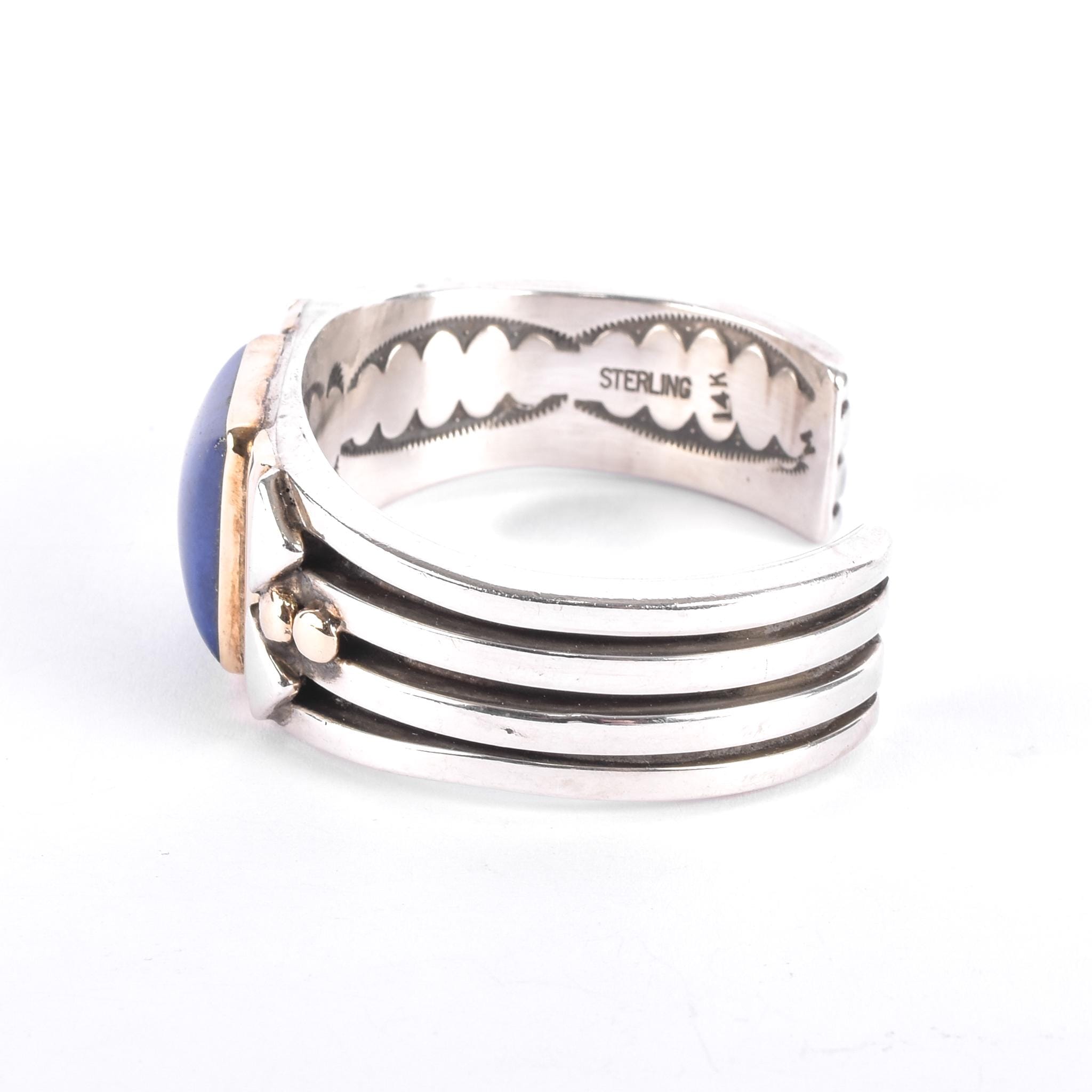 Navajo Orville Tsinnie Sterling Silver & 14K Gold Lapis Lazuli Cuff Bracelet