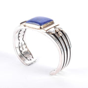 Navajo Orville Tsinnie Sterling Silver & 14K Gold Lapis Lazuli Cuff Bracelet